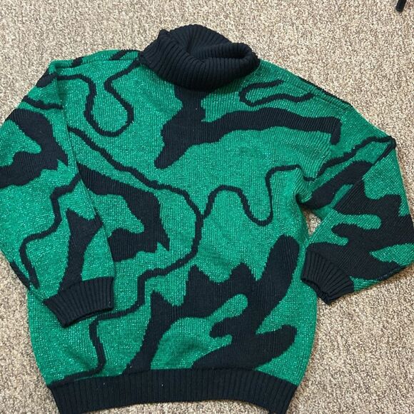 Vintage 89s Funky Green and Black Patterned Women’s Sweater Size Approximate ML - Picture 6 of 9